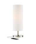 Heyburn Modern Accent Table Lamp 20" High Brushed Steel with USB and AC Power Outlet in Base Off White Cylinder Shade for Bedroom Desk